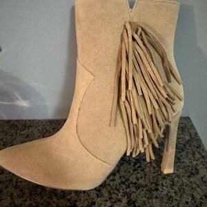 Vici Beige Fringe Ankle Booties